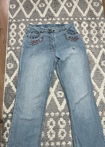 American Vintage Kadın Mavi Baskılı Bol Kesim Kot Pantolon