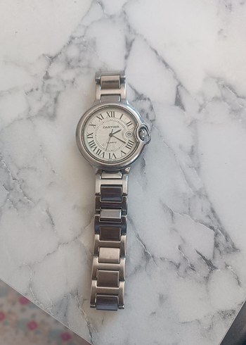 Kadın Gri Beyaz Klasik Cartier Saat