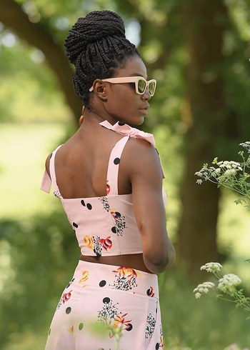 Diğer Puantiyeli Pembe Straplez Mini Crop Top ve pantolon