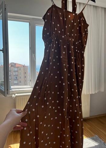 Diğer Puantiye Desenli Hardal Midi Elbise