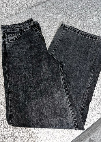 Gri Bol Kesim Midi Denim Kadın Jean