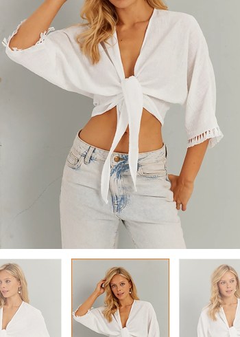 Cool sexy Bağlamalı Beyaz V Yakalı Kısa Bluz