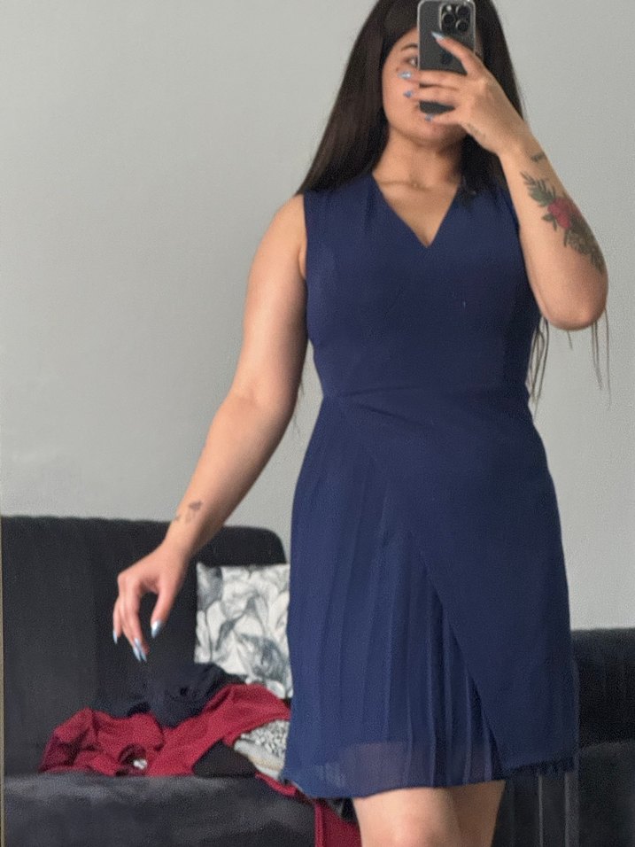 Lacivert V Yaka elbıse - Görsel 3