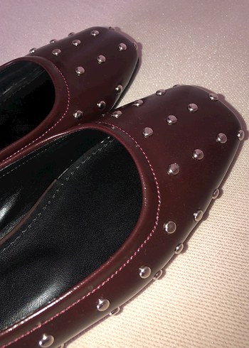 37 Beden Bordo Deri Tokalı Kadın Babet Ayakkabı