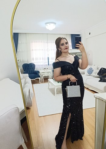 Parlak Siyah Straplez Midi Abiye Elbise