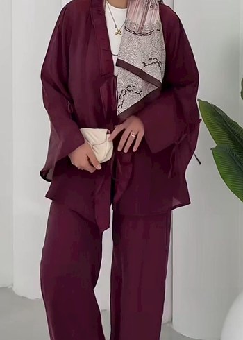 Zara Bordo Kısa Boy Salaş Kimono