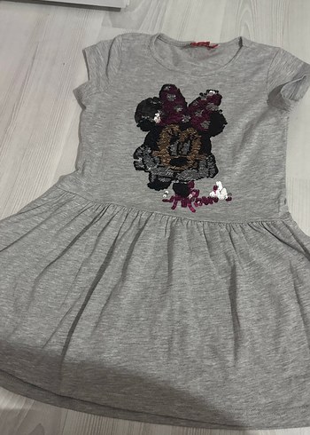 Kız Çocuk Gri Baskılı Kısa Kollu Elbise