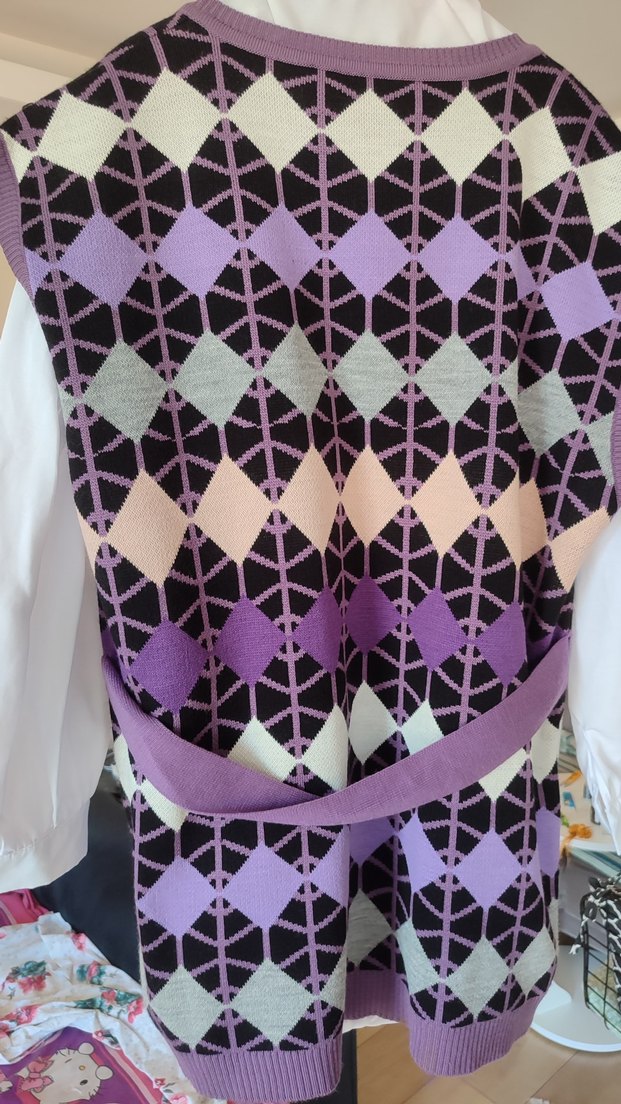 TAKIM Mor Desenli V Yaka Triko Süveter - Görsel 3