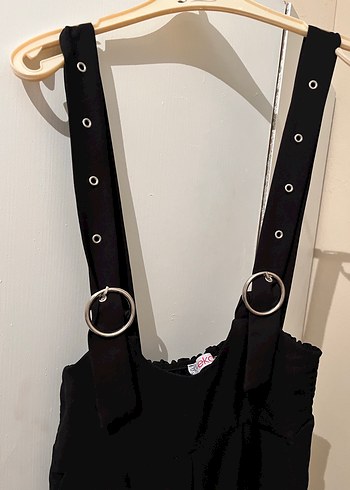 Kadın Siyah Uzun Askılı Tulum - Görsel 2