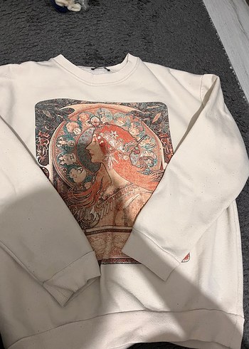 Diğer Vintage Kadin Portreli Ekru Bisiklet Yaka Sweatshirt