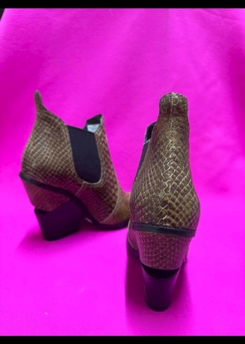 Kahverengi Parlak Yılan Desenli Kadın Bot k425 yeni Defosuz - Görsel 2