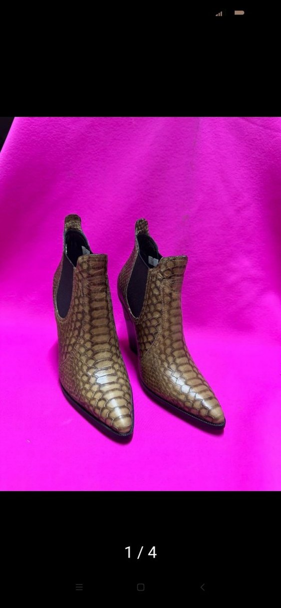 Kahverengi Parlak Yılan Desenli Kadın Bot k425 yeni Defosuz - Görsel 3