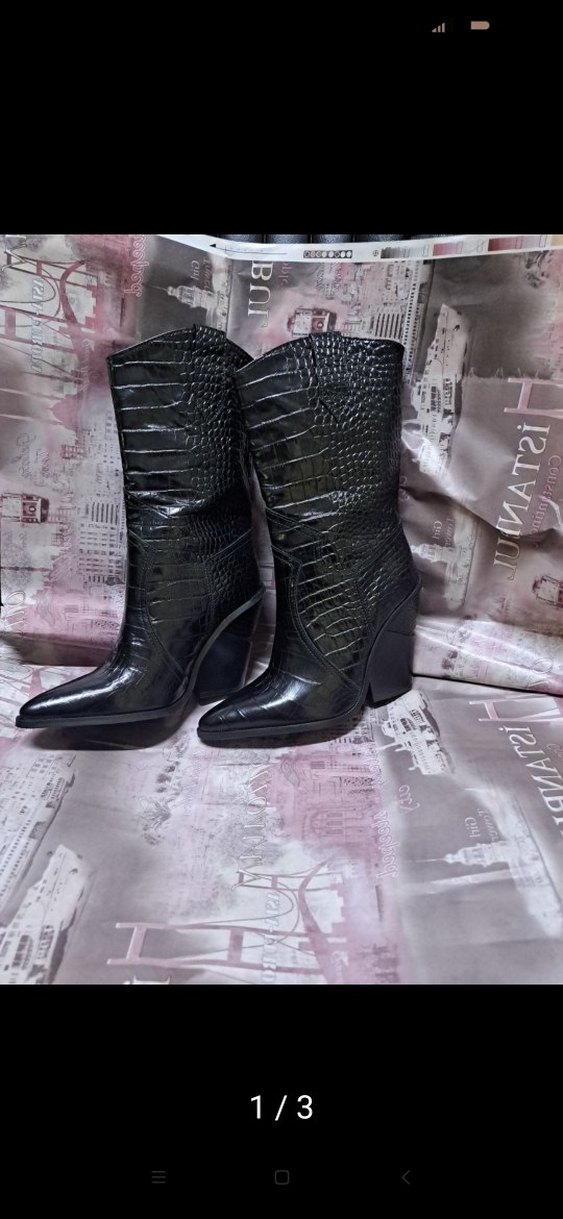 Kadın Siyah Yeni Deri Topuklu defosuz kaliteli işçilik kod - Görsel 3