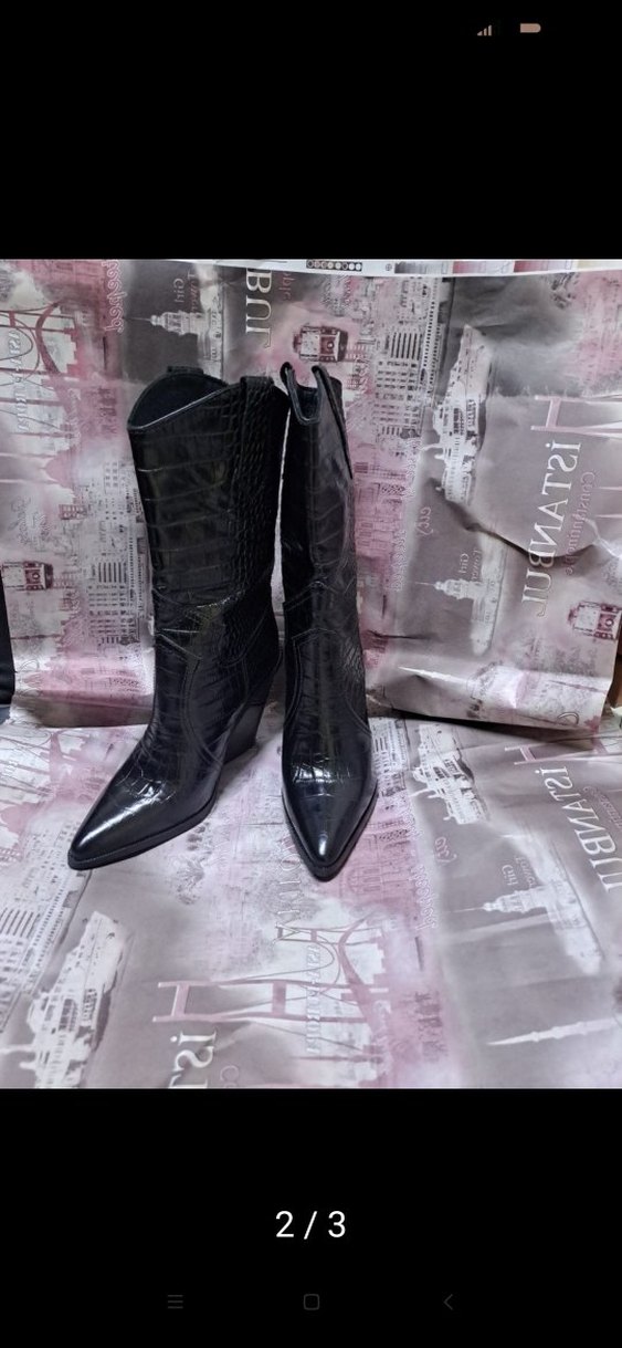 Kadın Siyah Yeni Deri Topuklu defosuz kaliteli işçilik kod - Görsel 2