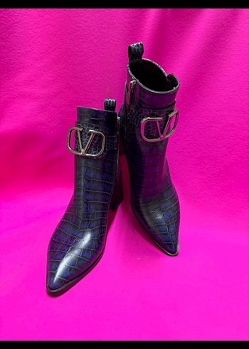 Koyu lacivert Yılan Derisi Desenli Tokalı Kadın Botk460 - Görsel 3