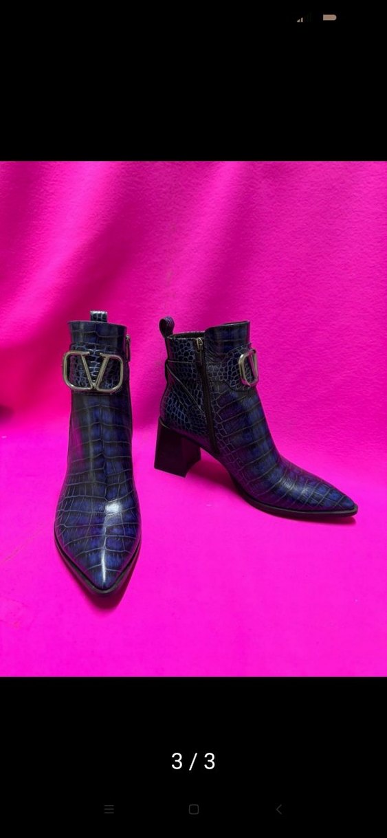 Koyu lacivert Yılan Derisi Desenli Tokalı Kadın Botk460 - Görsel 2