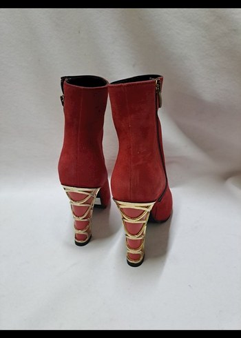 Kırmızı Süet Topuklu Kadın Bot k447 - Görsel 4