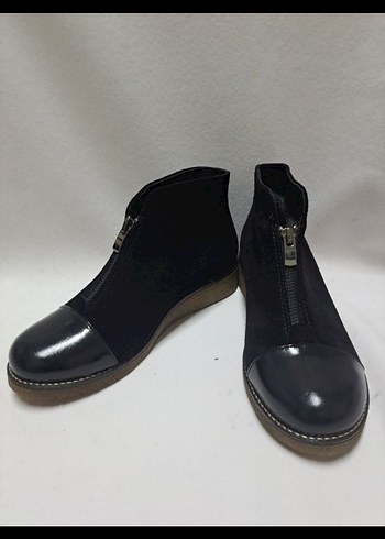 Siyah Süet,deri birlikte kullanılmış Dolgu kauçuk Kadın Bot k853 - Görsel 2