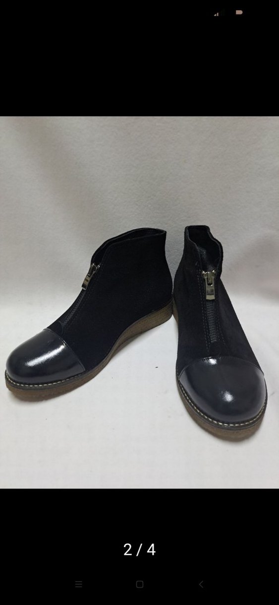 Siyah Süet,deri birlikte kullanılmış Dolgu kauçuk Kadın Bot k853 - Görsel 2