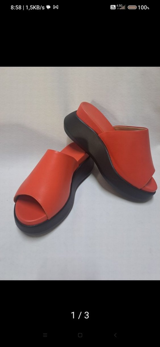 Yeni Defosuz içi dışı deri Kırmızı Dolgu Topuklu Terlik kd316 - Görsel 2