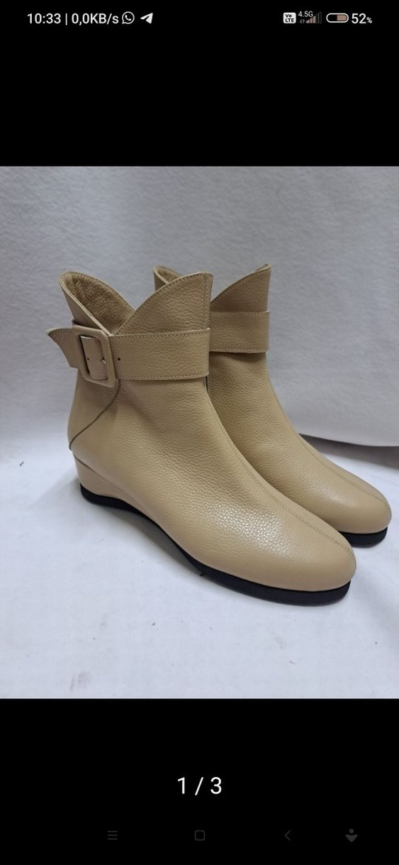 Bej Deri Dolgu Topuklu Bot içi dışı deri k836 Yeni Defosuz - Görsel 2