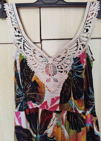 Dantel Detaylı Renkli Bohem Uzun Elbise - Görsel 3