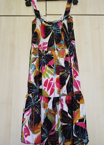 Dantel Detaylı Renkli Bohem Uzun Elbise - Görsel 2