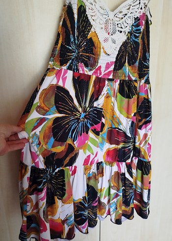 Dantel Detaylı Renkli Bohem Uzun Elbise - Görsel 4