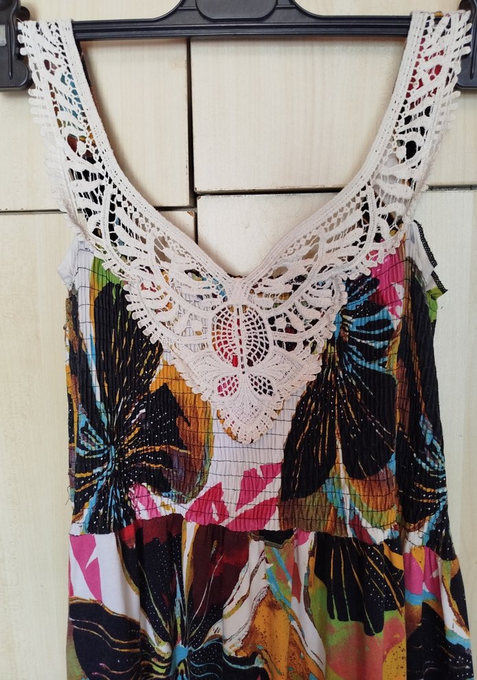 Dantel Detaylı Renkli Bohem Uzun Elbise - Görsel 3