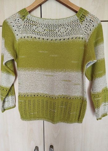 Bohem Yeşil Gri Örgü Kadın Kazak - Görsel 3