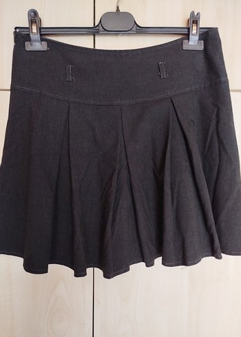 Gri Kadın Pilili Mini Etek