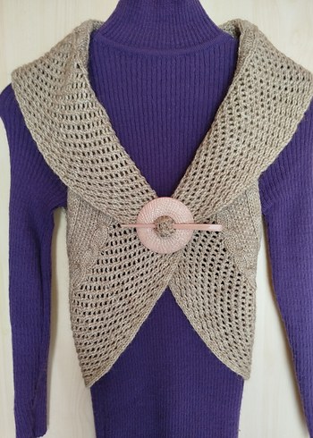 Bej Örgü Süveter V-Yaka - Görsel 5