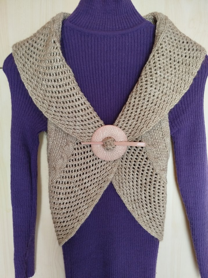 Bej Örgü Süveter V-Yaka - Görsel 5