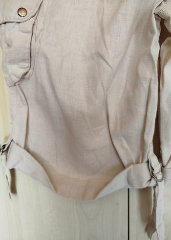 Kadın Bej Keten Kemerli Mini Şort - Görsel 4