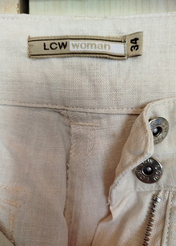 Kadın Bej Keten Kemerli Mini Şort - Görsel 5