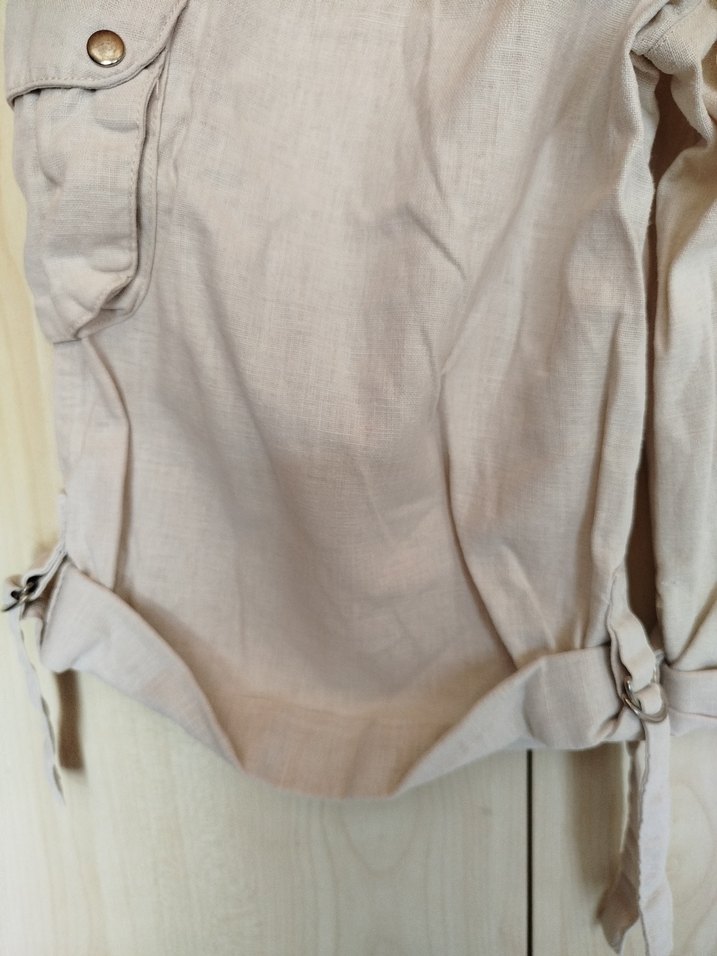 Kadın Bej Keten Kemerli Mini Şort - Görsel 4