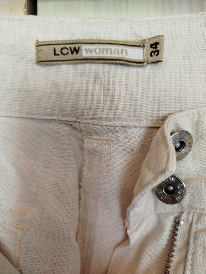 Kadın Bej Keten Kemerli Mini Şort - Görsel 5