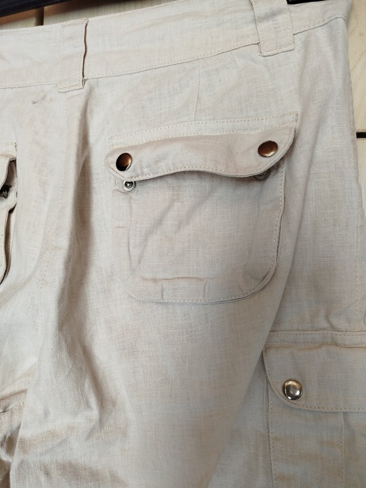 Kadın Bej Keten Kemerli Mini Şort - Görsel 3