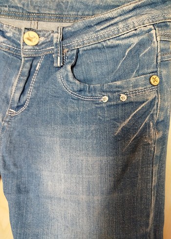 Kadın Mavi Kemerli Denim Kapri - Görsel 6