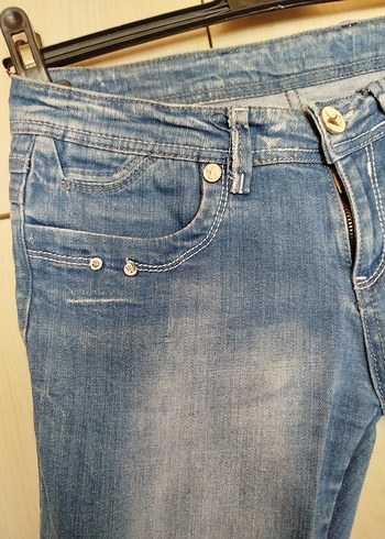 Kadın Mavi Kemerli Denim Kapri - Görsel 5