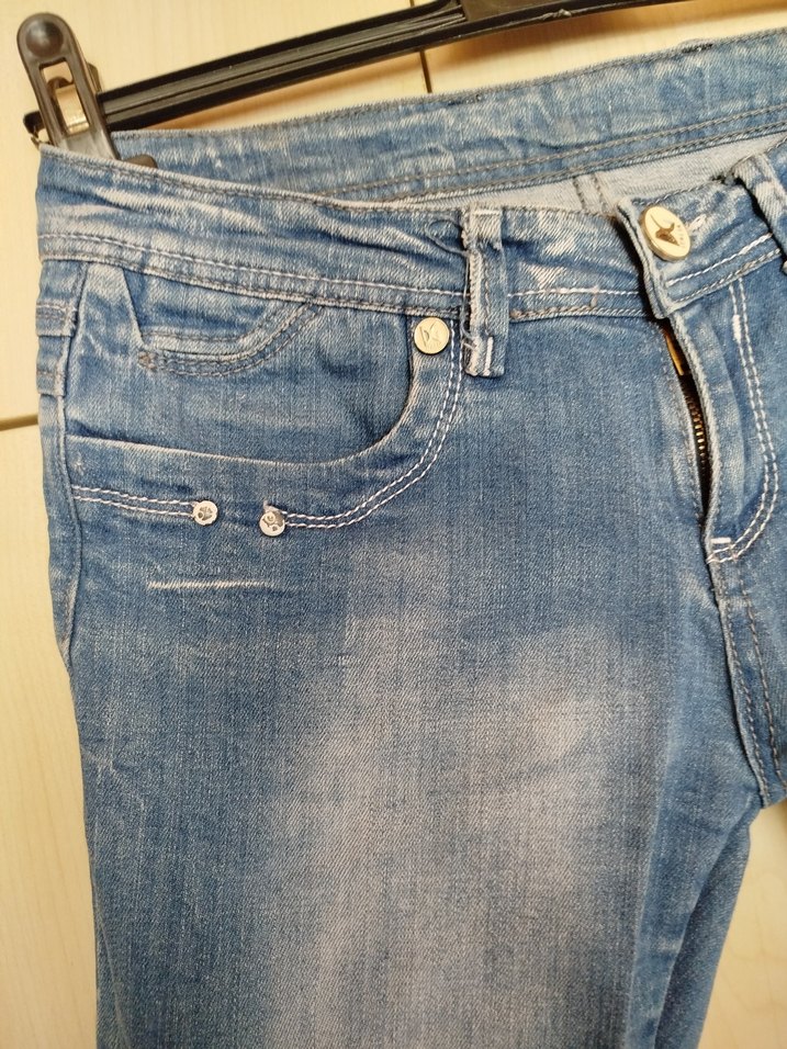 Kadın Mavi Kemerli Denim Kapri - Görsel 5