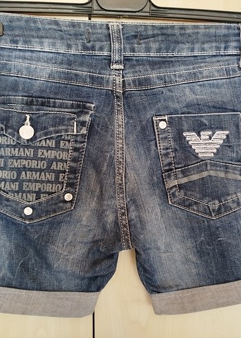 Emporio Armani Kadın Lacivert Mini Denim Şort - Görsel 5