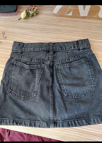 Siyah Mini Denim Etek - Görsel 3