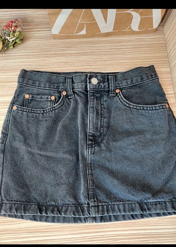 Siyah Mini Denim Etek - Görsel 2