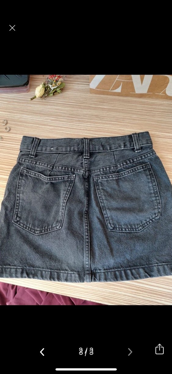 Siyah Mini Denim Etek - Görsel 3