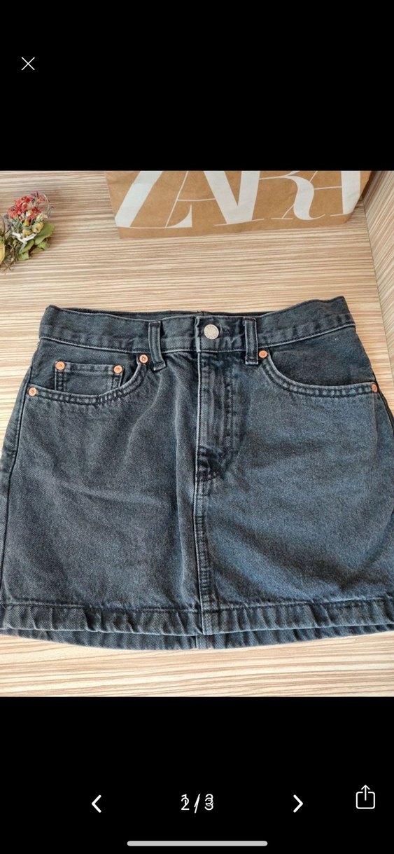 Siyah Mini Denim Etek - Görsel 2