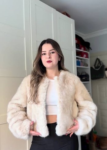 Bershka Kahverengi Suni Kürk Mont - Görsel 2