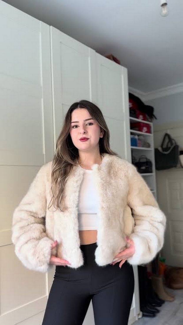 Bershka Kahverengi Suni Kürk Mont - Görsel 2