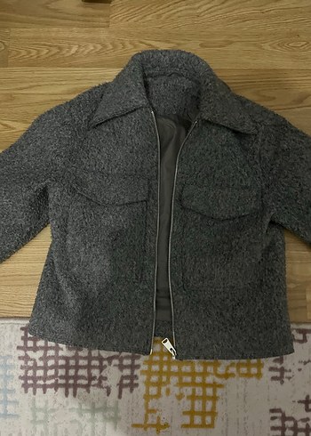 Gri Kısa Yün Kadın Ceket - Görsel 2