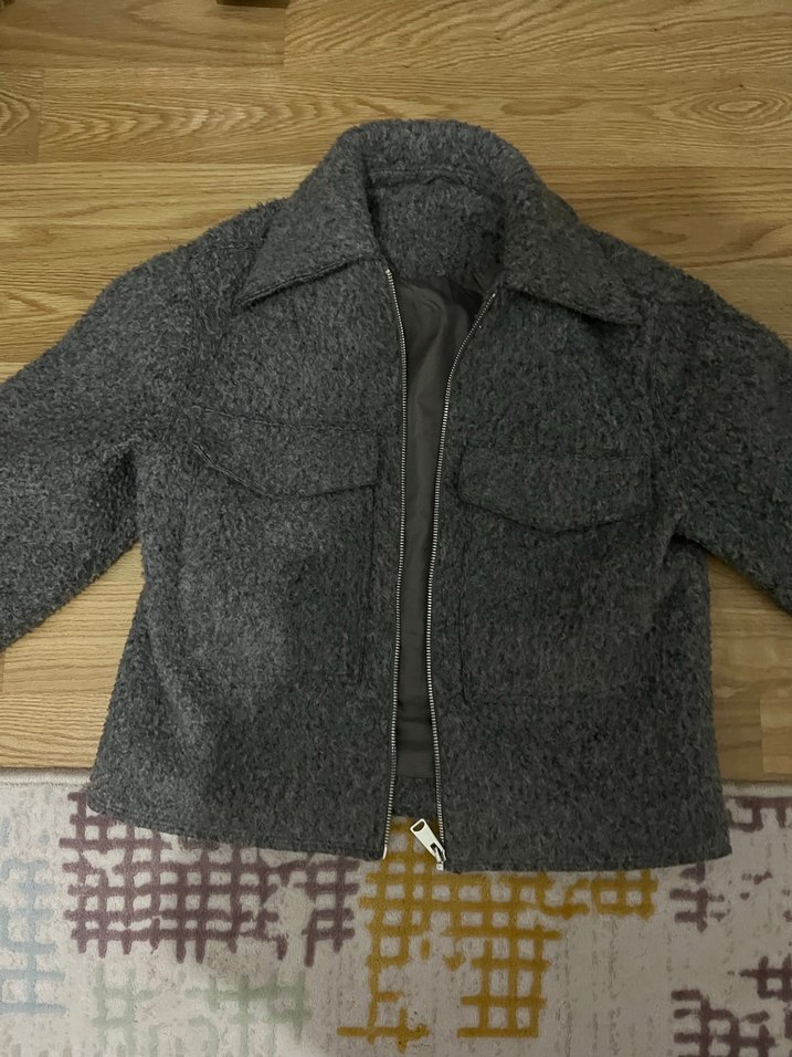 Gri Kısa Yün Kadın Ceket - Görsel 2